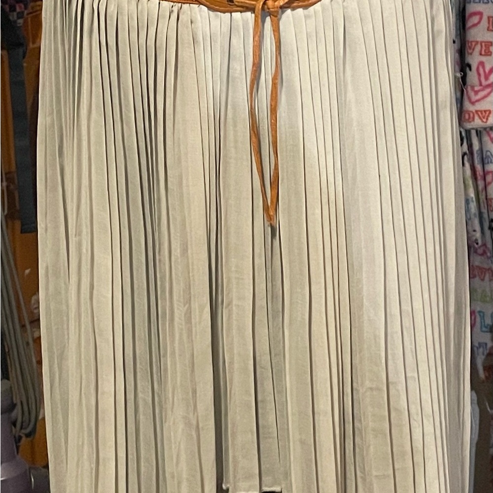 Chic Asymmetrical light green Skirt with Tan Accent